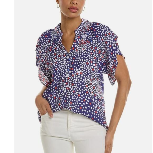 Tyler Boe Paige Flutter Sleeve Top in Blue Multi Small - Picture 1 of 9